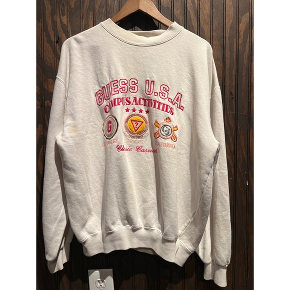 Guess Other - Vintage Guess USA Campus Activities Sweatshirt Cream Red Embroidered Large